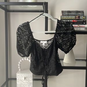 Topshop Lace Crop Top Puff Sleeve